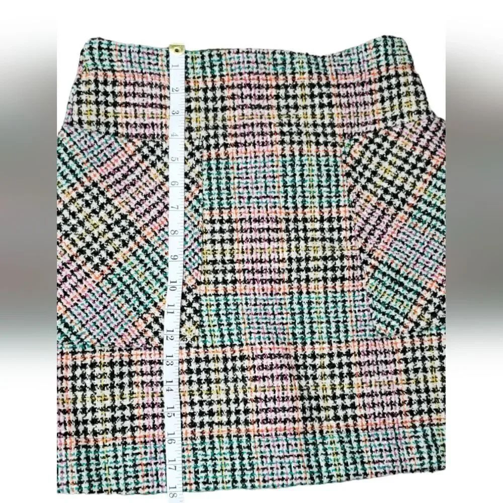 Maeve Coral, Gray, Green & Orange Plaid Tweed Skirt - Picture 4 of 7